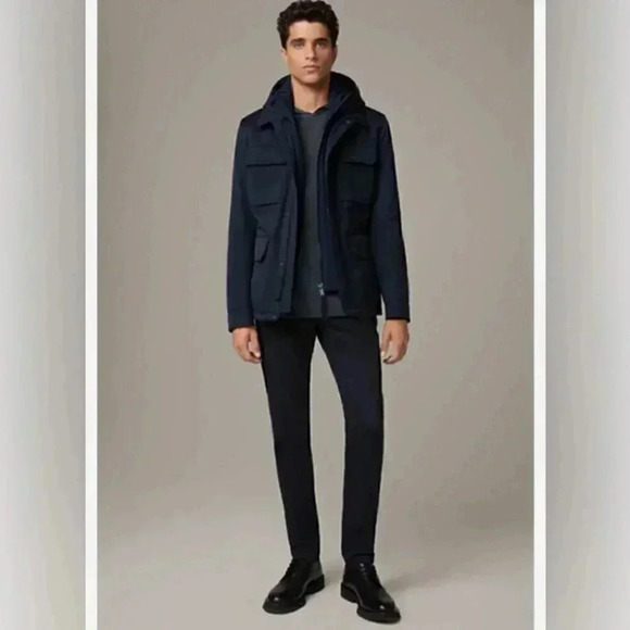 Strellson field navy casual utility blue snap button long sleeve nylon jacket M